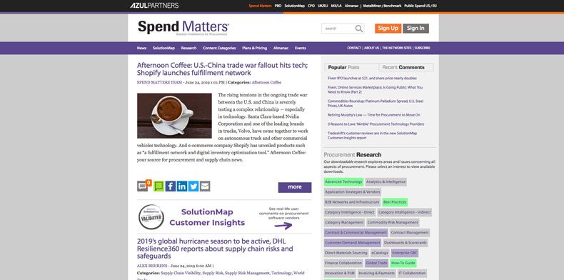 Screenshot of Spend Matters Website