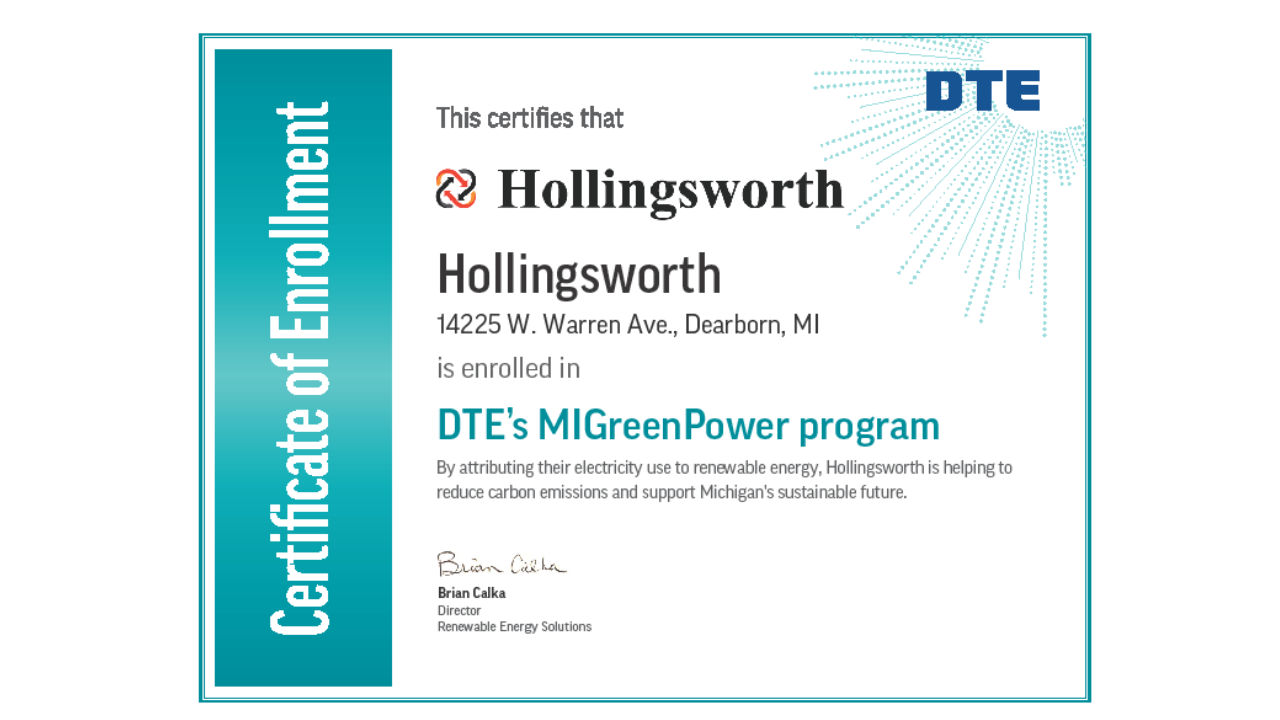 Hollingsworth expands on sustainability initiatives by enrolling Metro Detroit locations in DTE Energy’s MIGreenPower program